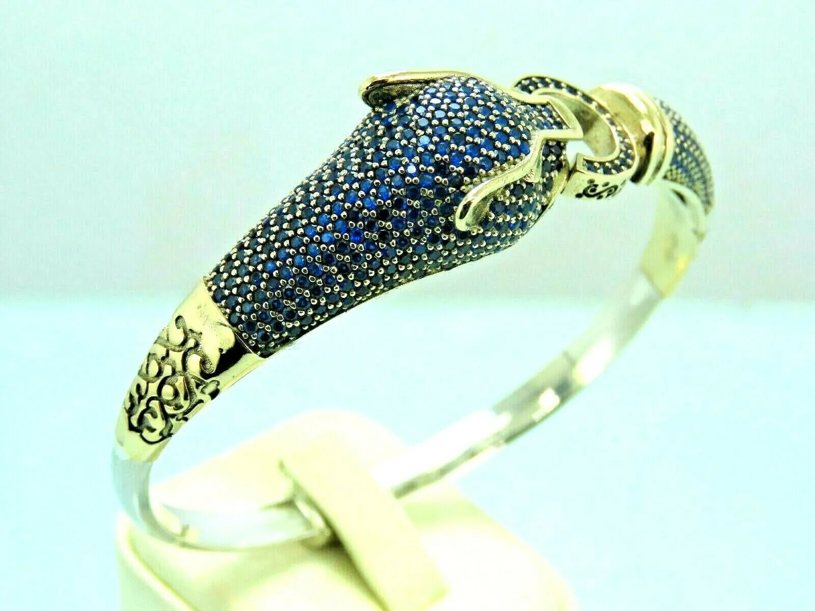 Turkish Handmade Jewelry 925 Sterling Silver Sapphire Stone Womens Bangle