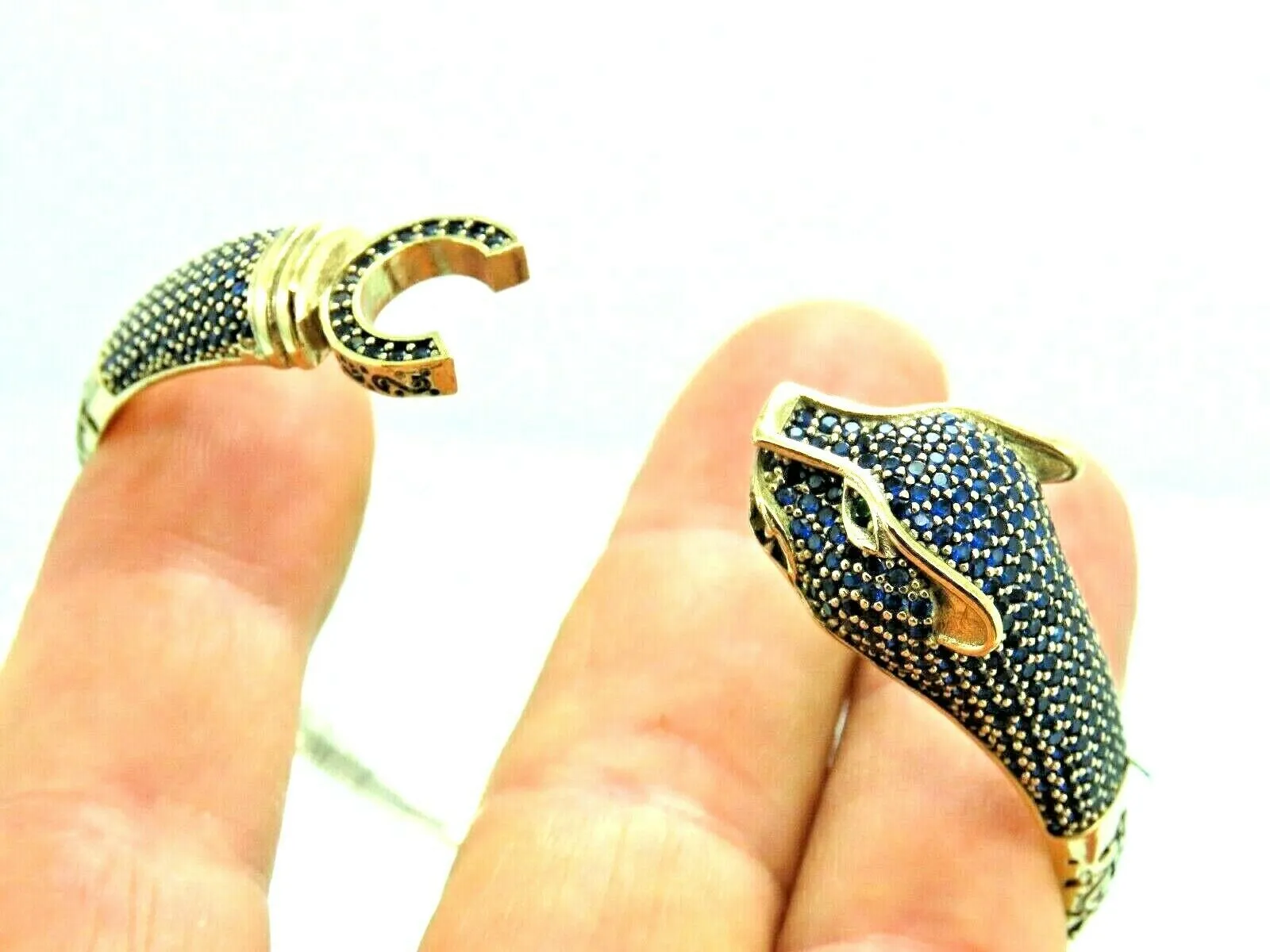 Turkish Handmade Jewelry 925 Sterling Silver Sapphire Stone Womens Bangle