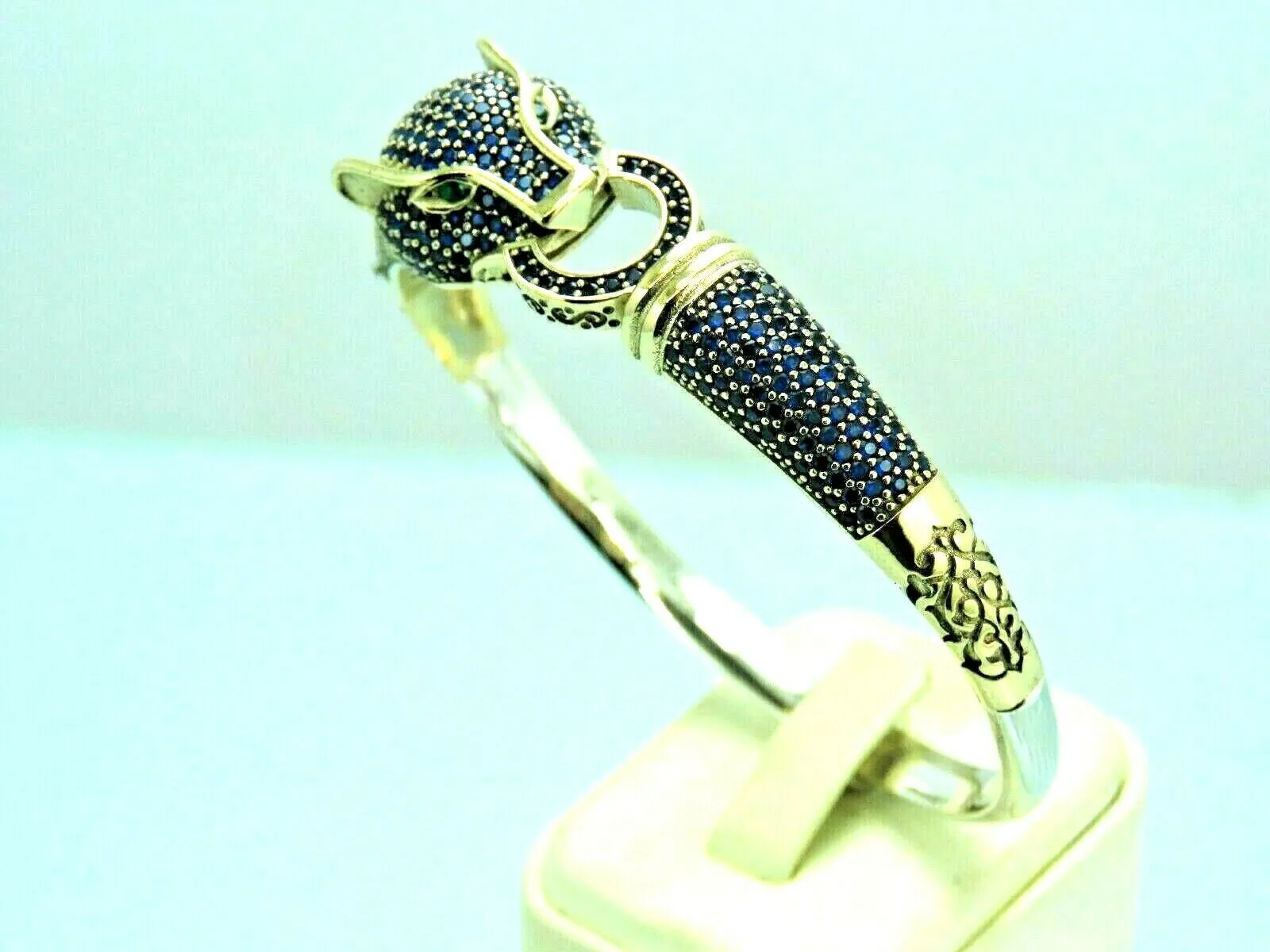 Turkish Handmade Jewelry 925 Sterling Silver Sapphire Stone Womens Bangle