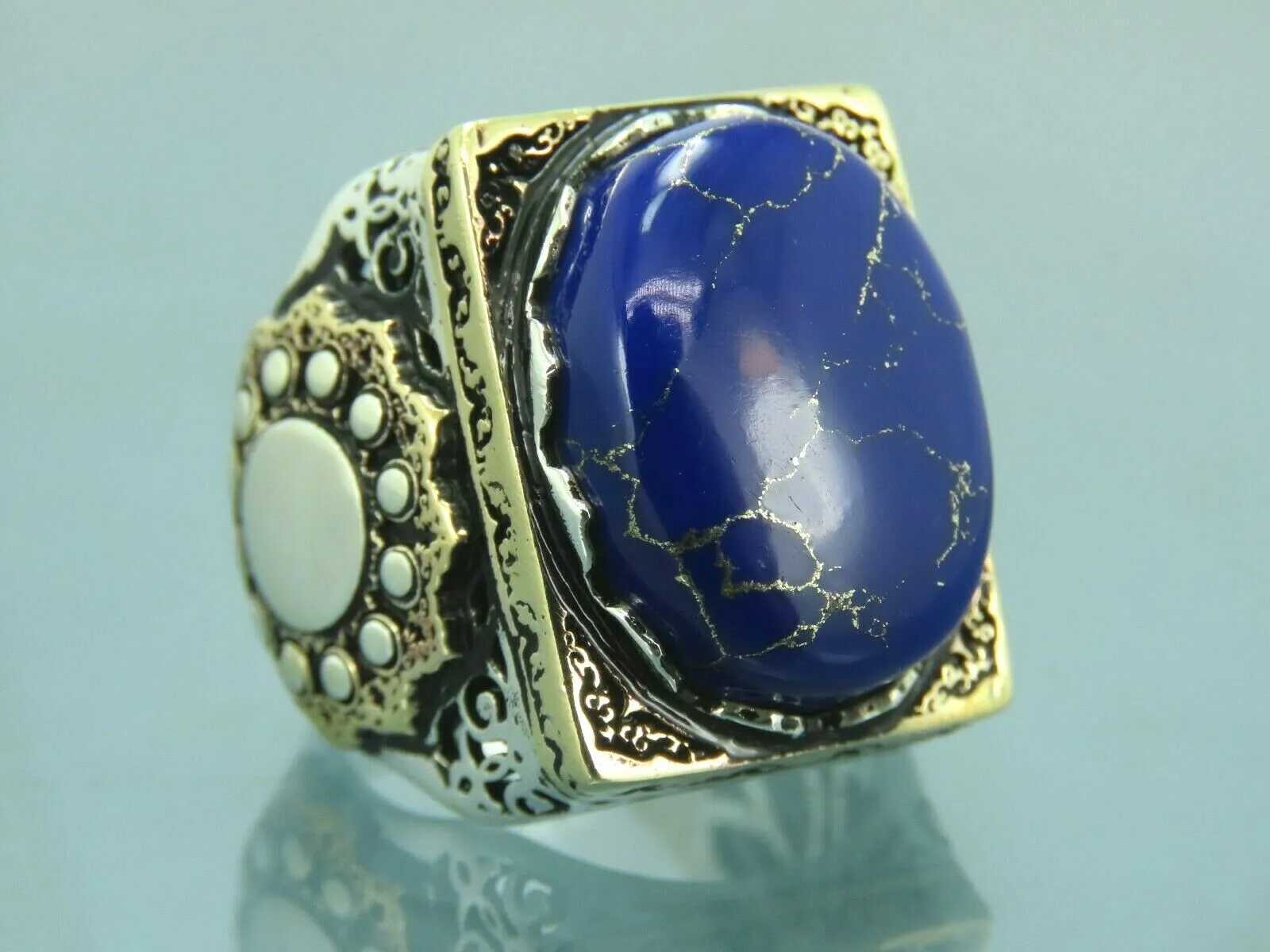 Turkish Handmade Jewelry 925 Sterling Silver Sodalite Stone Men's Rings