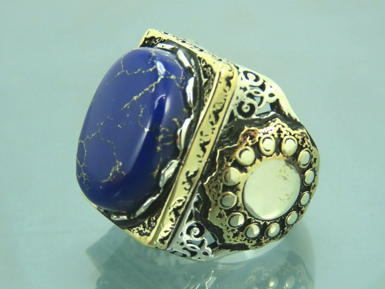 Turkish Handmade Jewelry 925 Sterling Silver Sodalite Stone Men's Rings