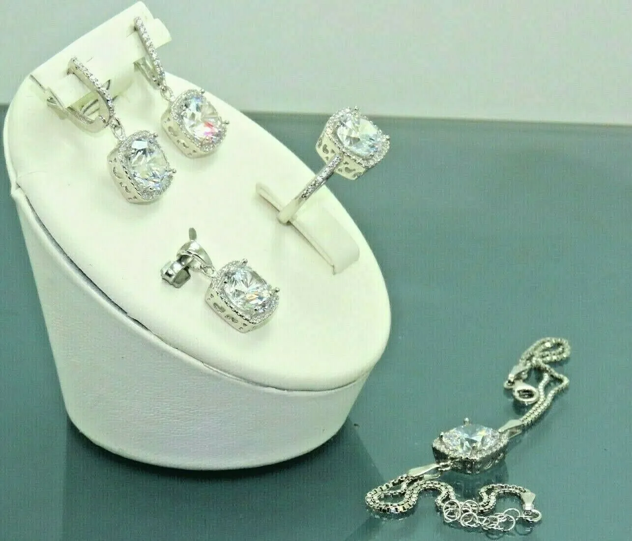 Turkish Handmade Jewelry 925 Sterling Silver Zircon Stone Women's Necklace, Earring, Bracelet & Ring Jewelry Set
