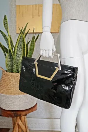 Vintage Minimalist  Black Patent Bag