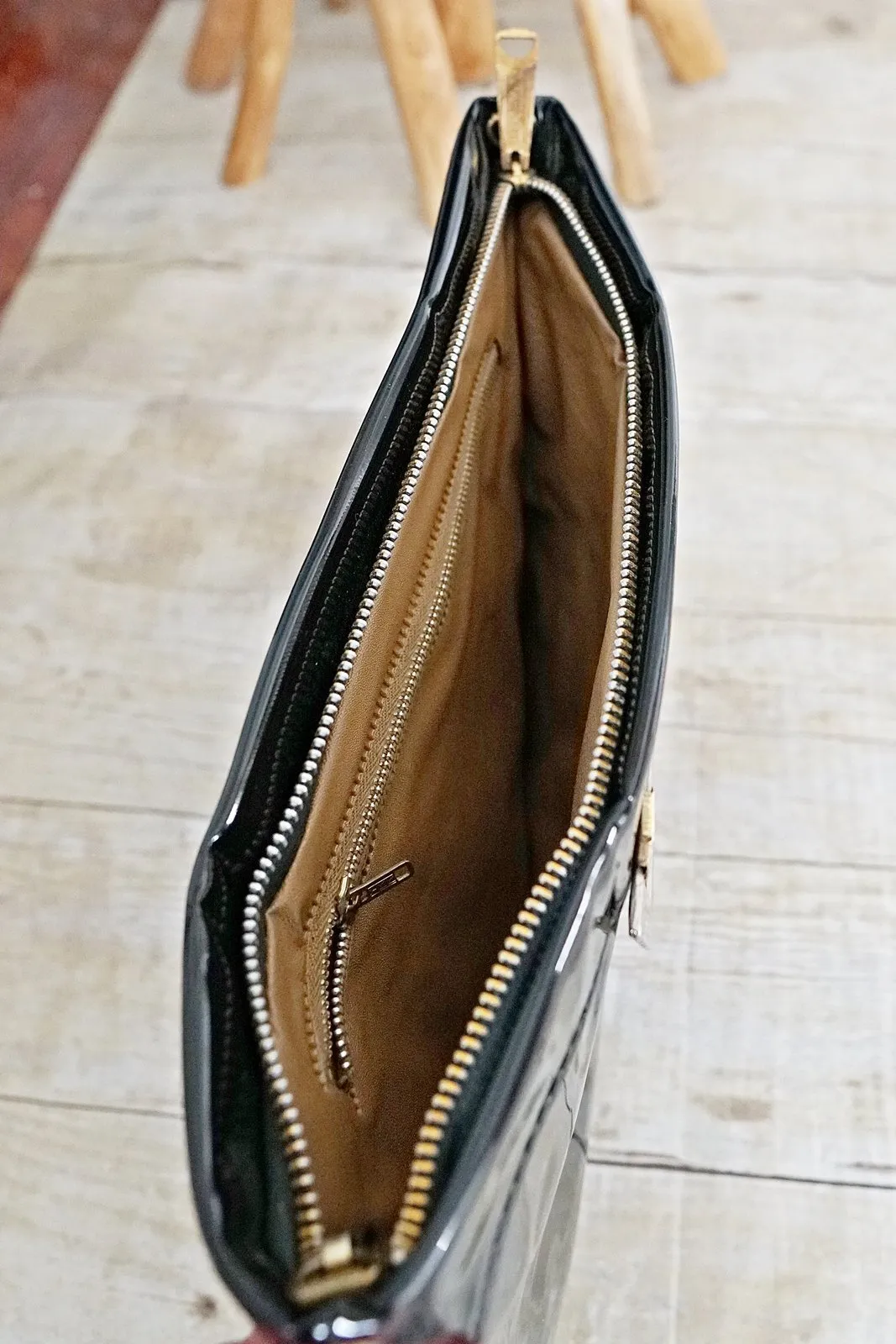 Vintage Minimalist  Black Patent Bag