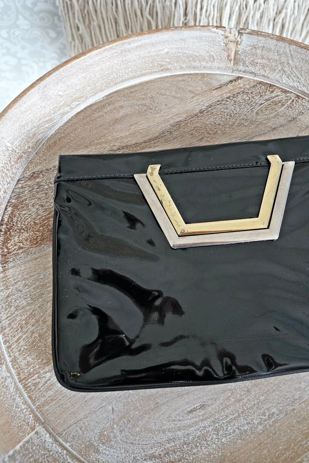 Vintage Minimalist  Black Patent Bag