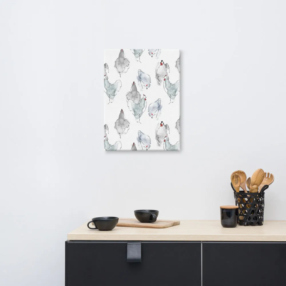 Watercolor Hens Canvas Wall Art
