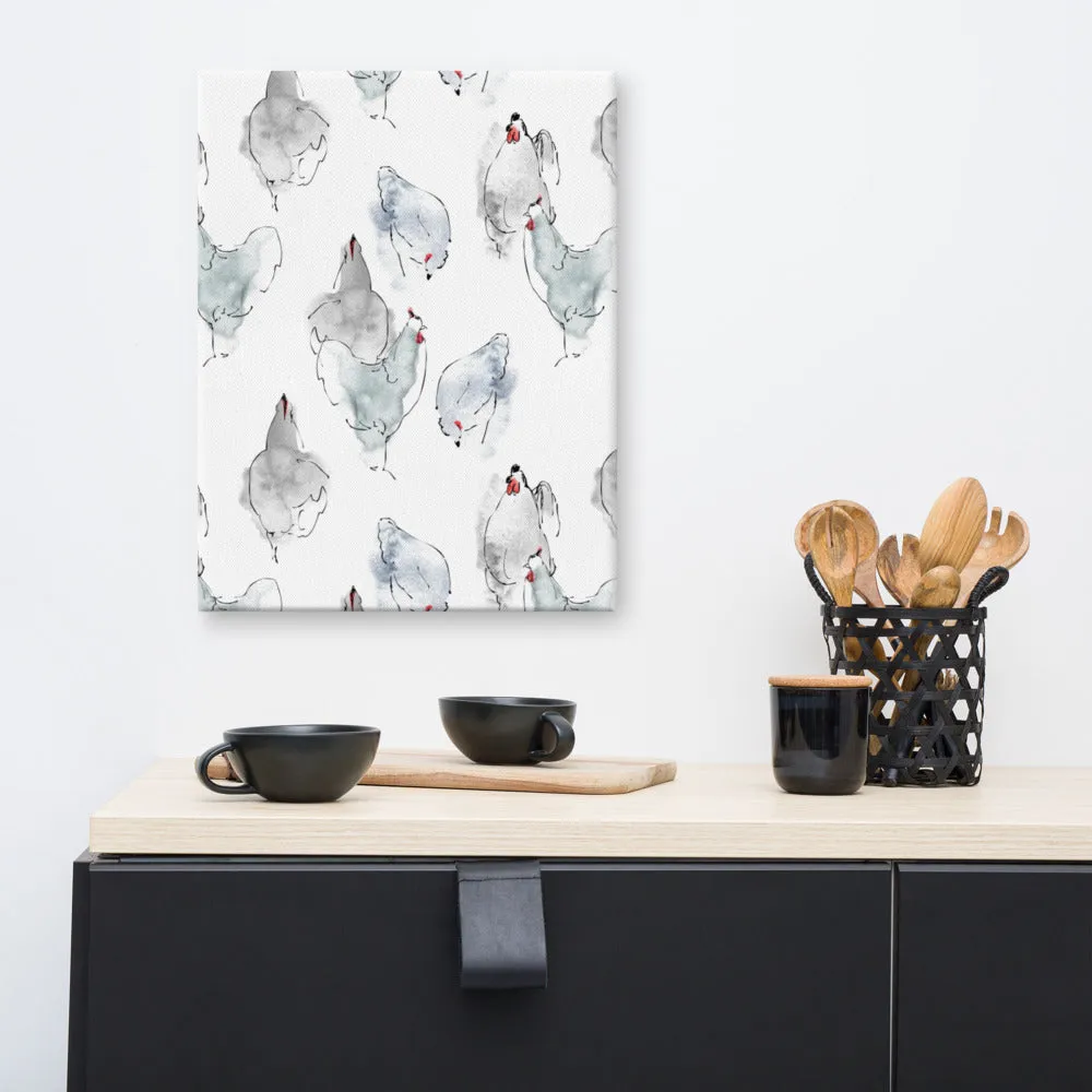 Watercolor Hens Canvas Wall Art