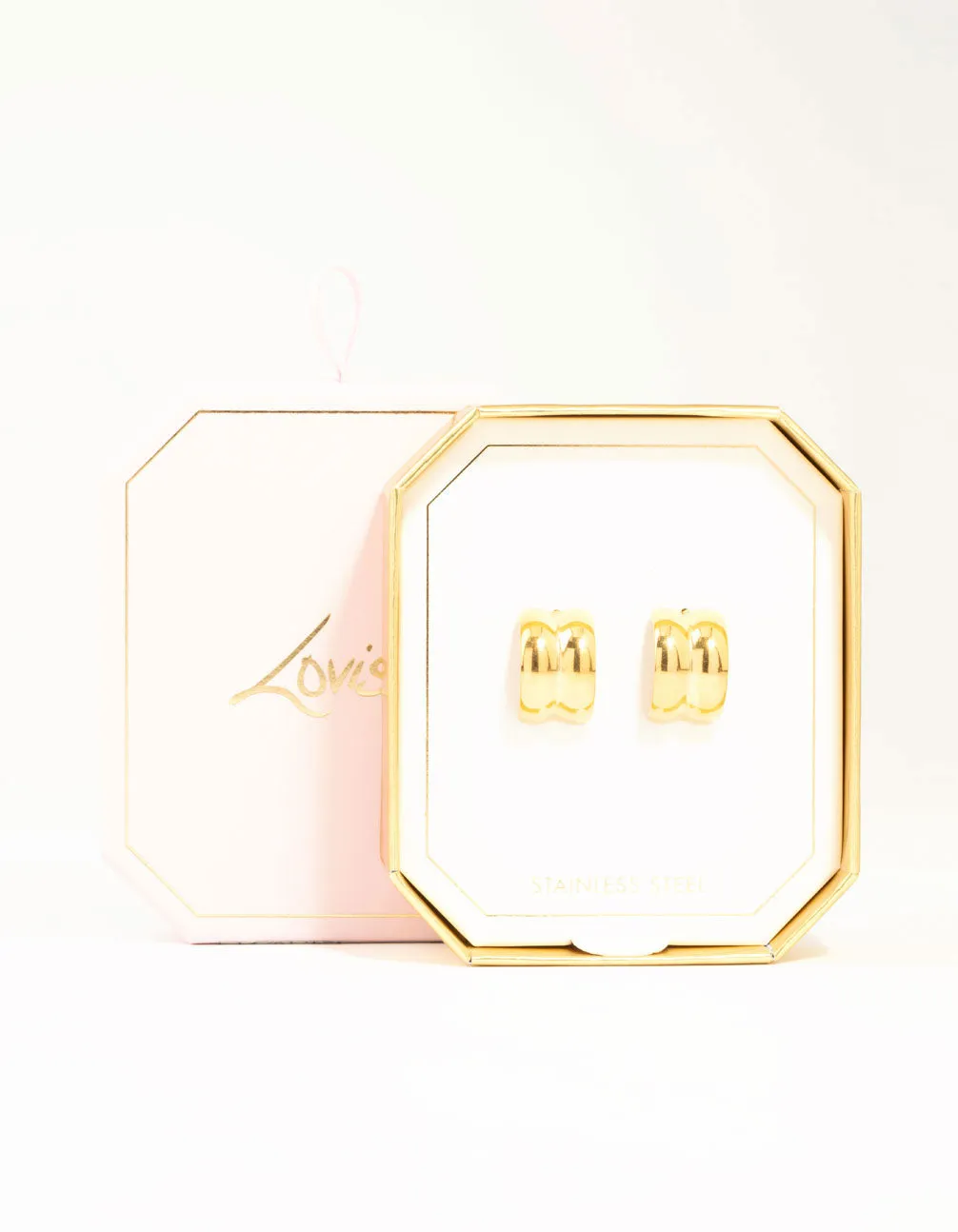 Waterproof Gold Plated Stainless Steel Double Chubby Hoop Earrings