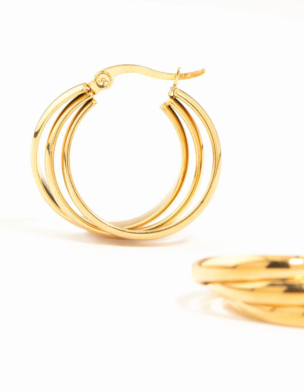 Waterproof Gold Plated Stainless Steel Triple Imitation Hoop Earrings