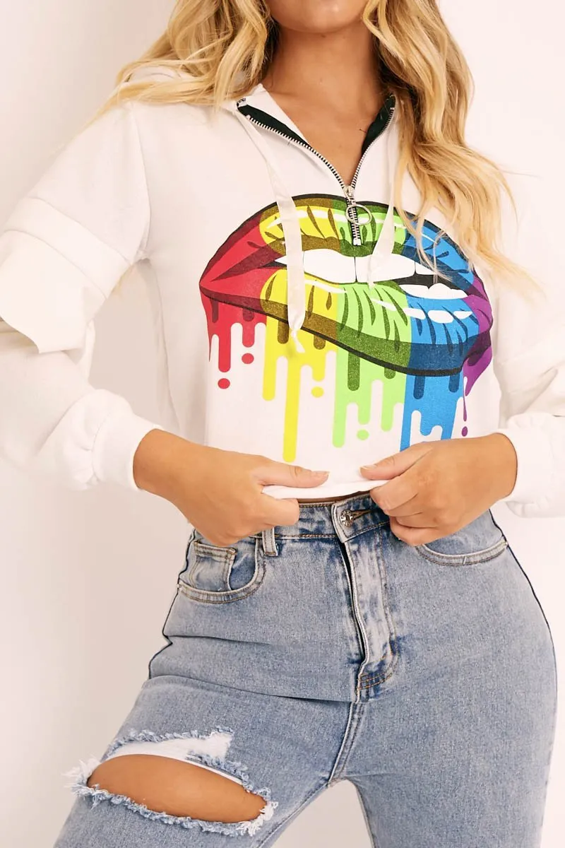 White Graphic Frill Sleeve Hoodie - Ileigh