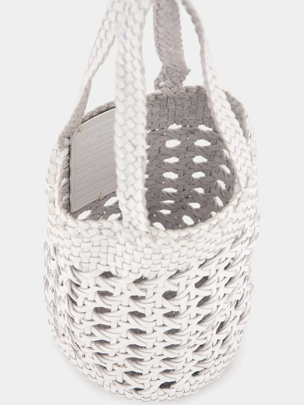 White Handwoven Leather Bucket Bag