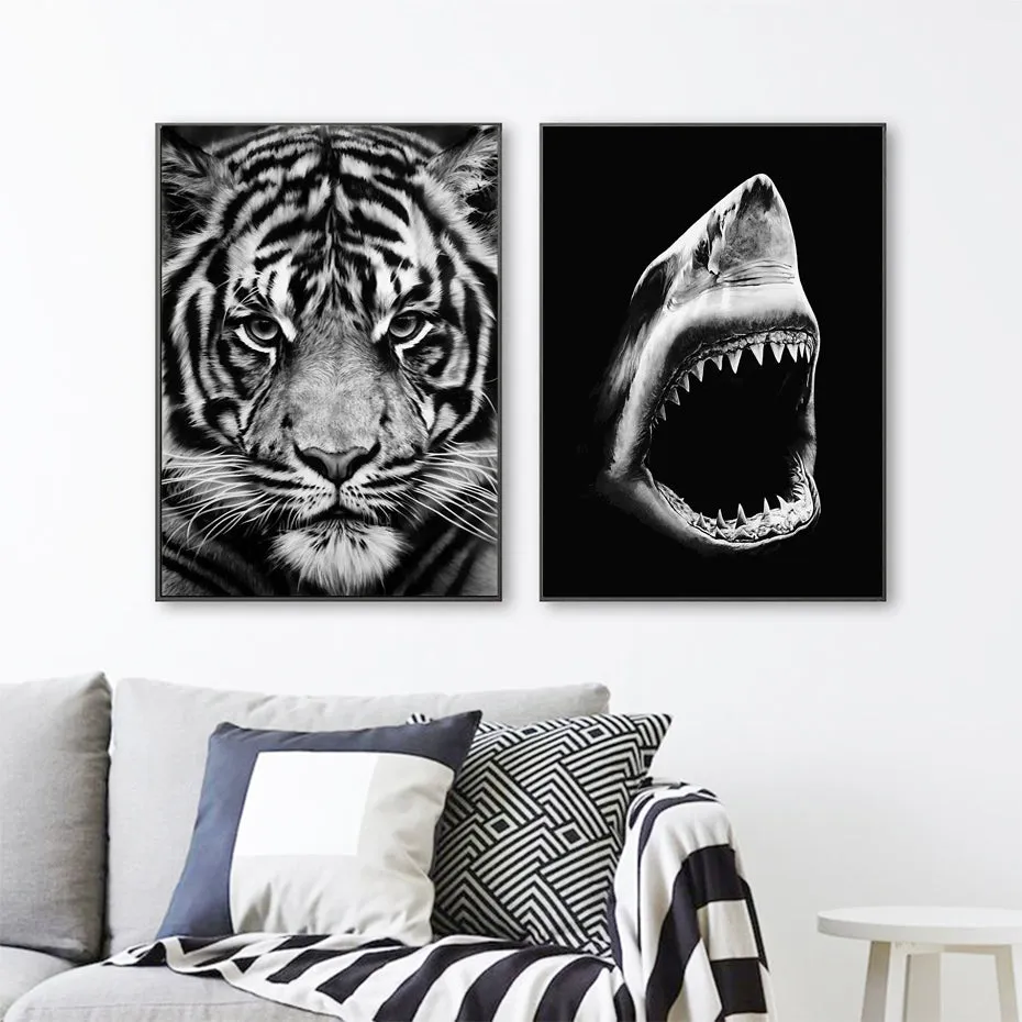 Wildlife Africa Wild Animals Black White Wall Art