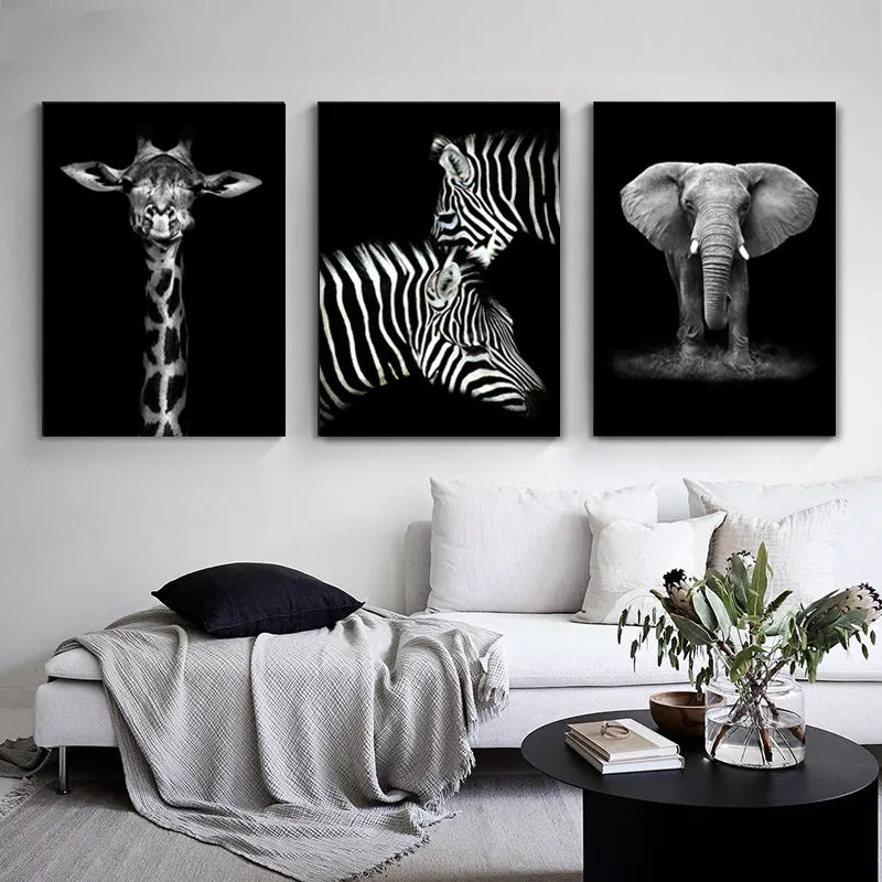 Wildlife Africa Wild Animals Black White Wall Art