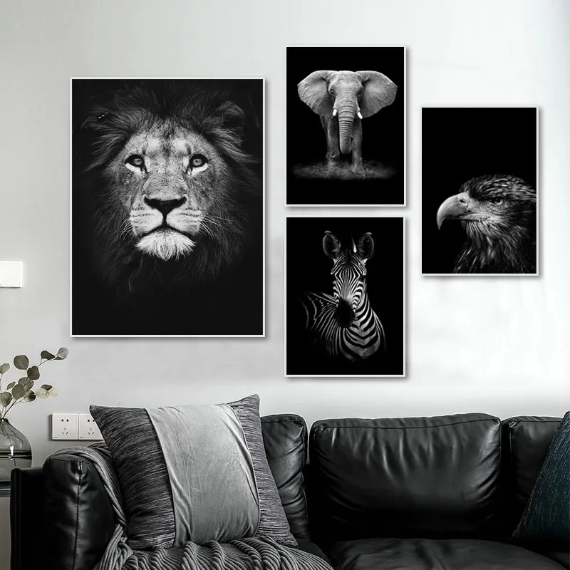 Wildlife Africa Wild Animals Black White Wall Art