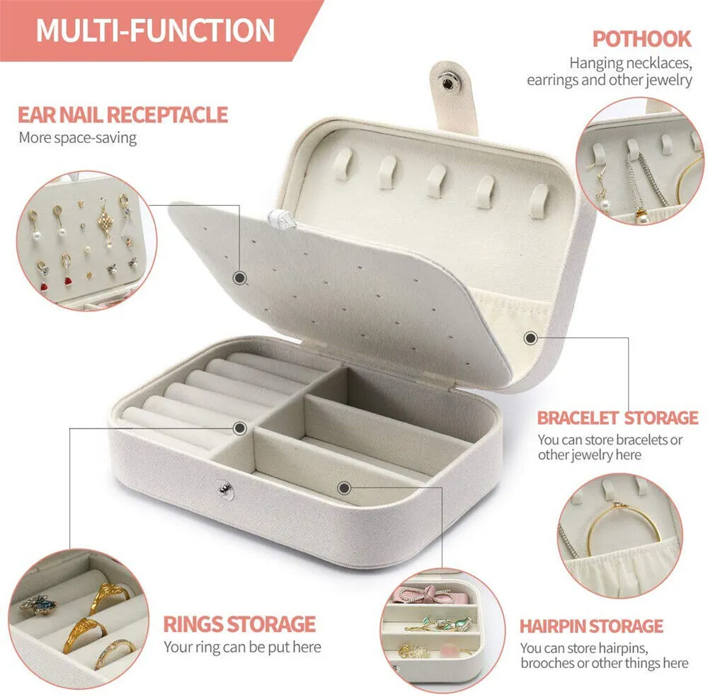 Women Portable Jewellery Box Travel Ornaments Ring Storage Organizer Makeup Case