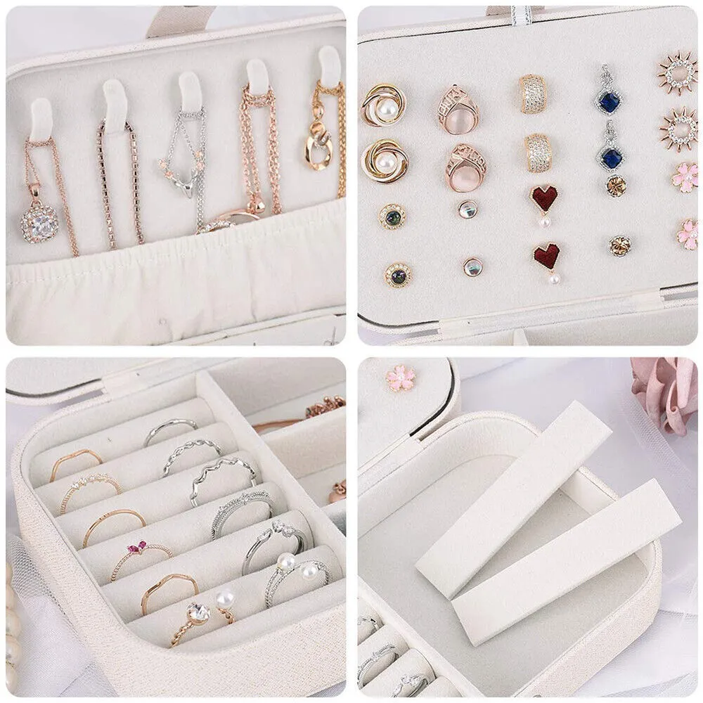 Women Portable Jewellery Box Travel Ornaments Ring Storage Organizer Makeup Case