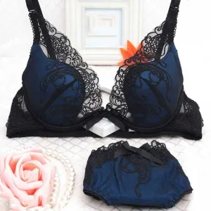 Women Push Up Bra Set V -Neck Plunge Lace Bra   Briefs Lace Bra Lingerie Bra