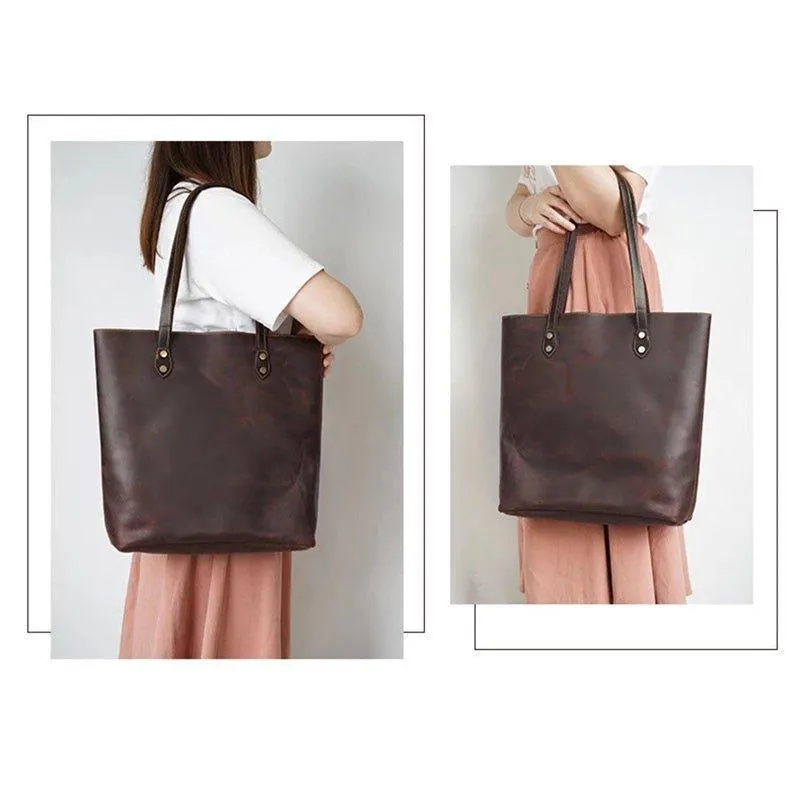Woosir Brown Women Leather Tote Bag
