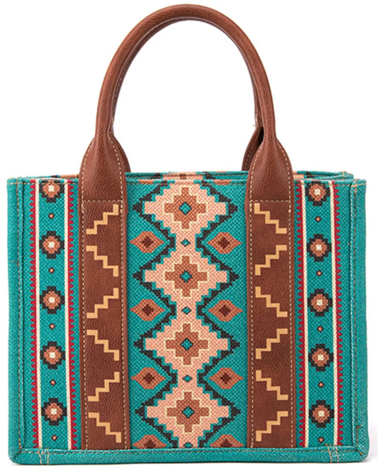 Wrangler Southwestern Print Small Canvas Tote/Crossbody - Turquoise