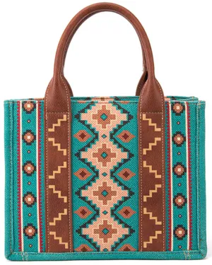 Wrangler Southwestern Print Small Canvas Tote/Crossbody - Turquoise