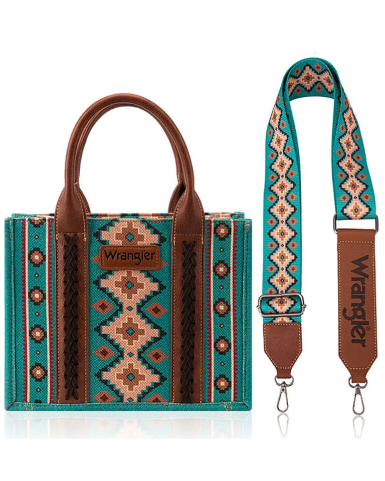 Wrangler Southwestern Print Small Canvas Tote/Crossbody - Turquoise