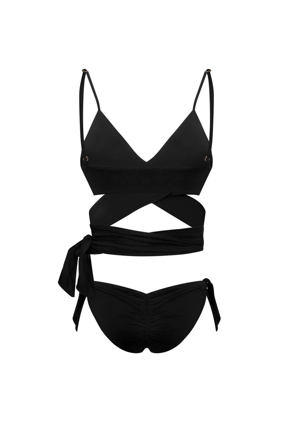 Wrap Bikini top V neckline with low rise bottom.