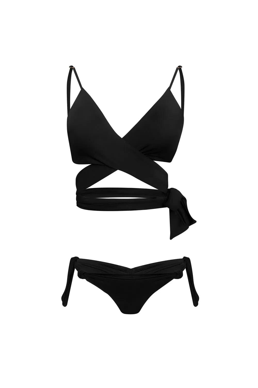 Wrap Bikini top V neckline with low rise bottom.