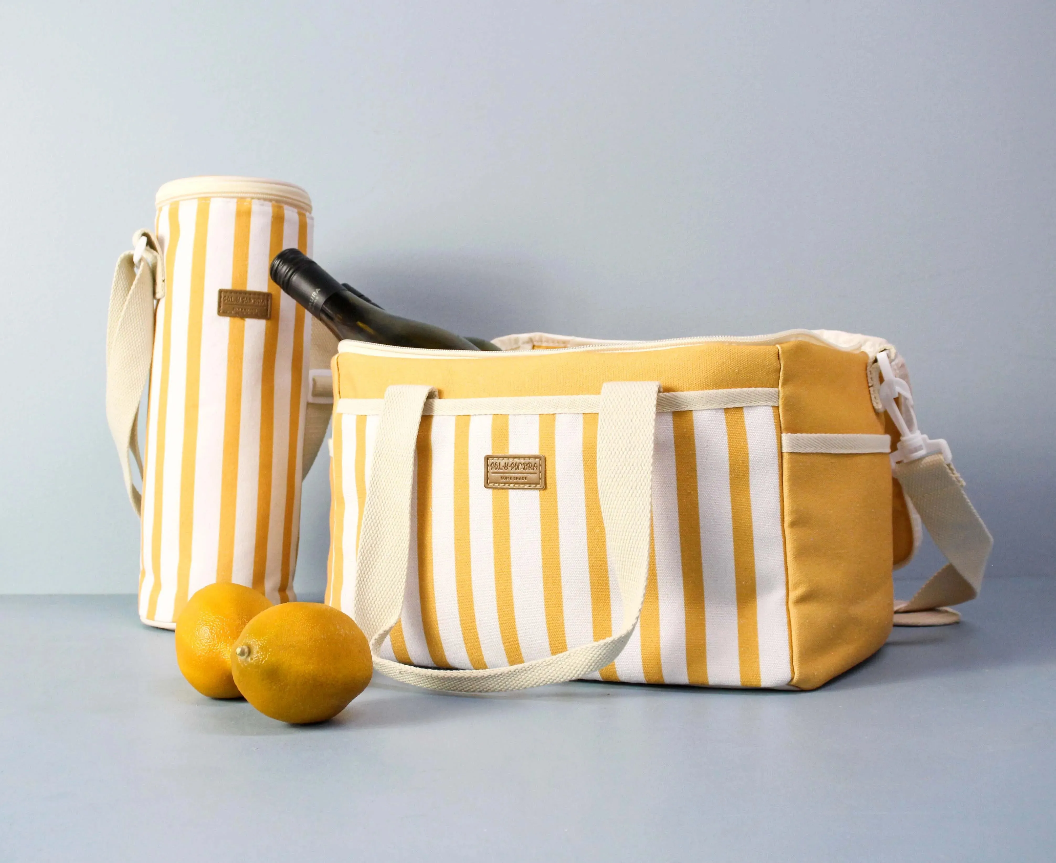 Yellow/White Canvas Cooler Bags