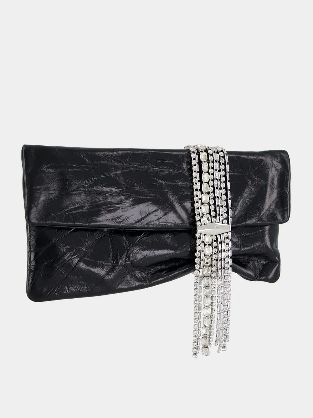 Zandra Black Vintage Metallic Leather Clutch Bag
