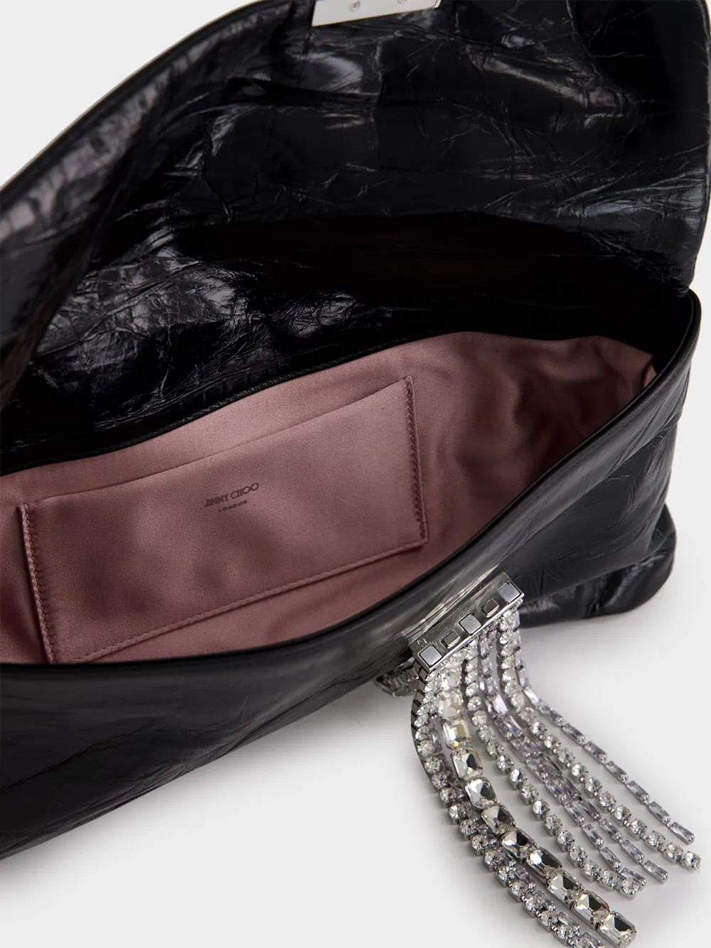 Zandra Black Vintage Metallic Leather Clutch Bag