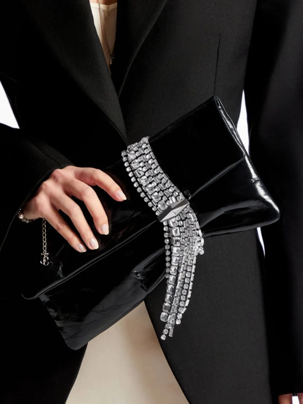 Zandra Black Vintage Metallic Leather Clutch Bag