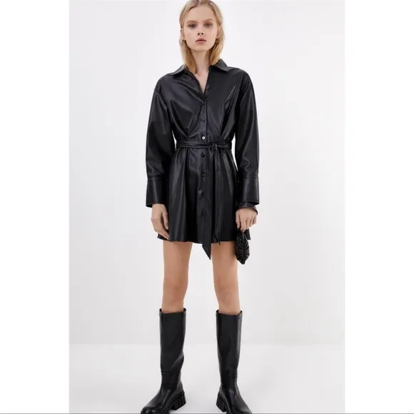 Zara belted faux leather dress