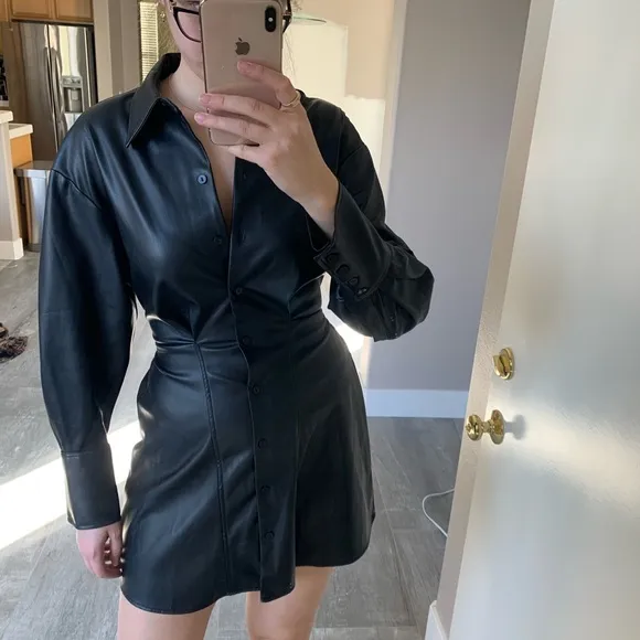 Zara belted faux leather dress