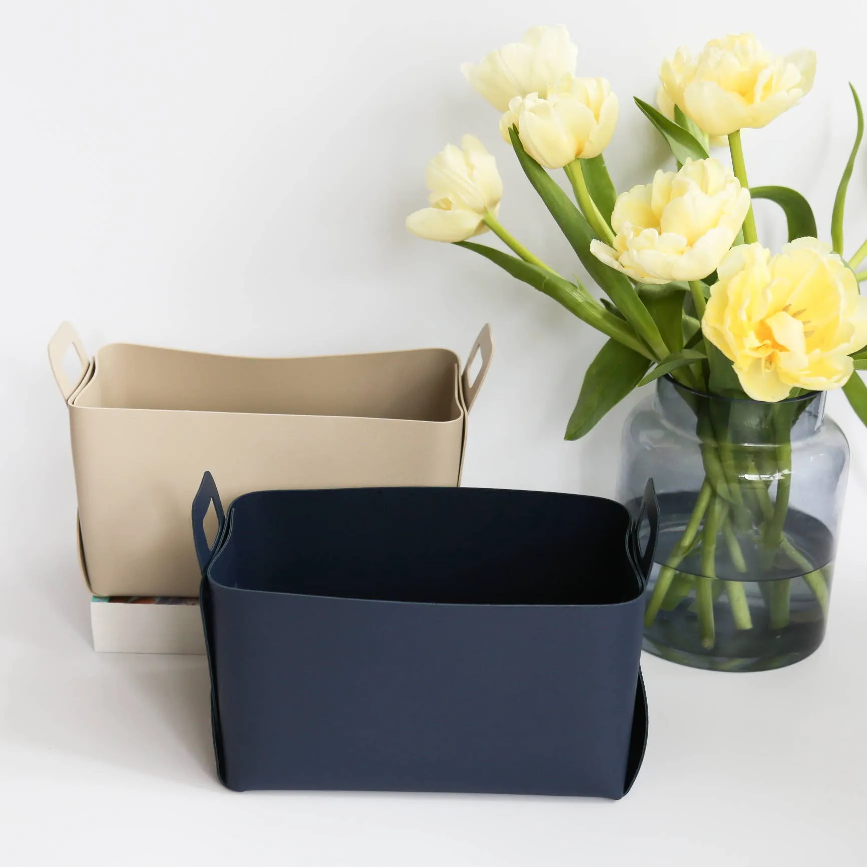 Zora Botanica - Vegan Leather Storage Basket, Medium: Navy